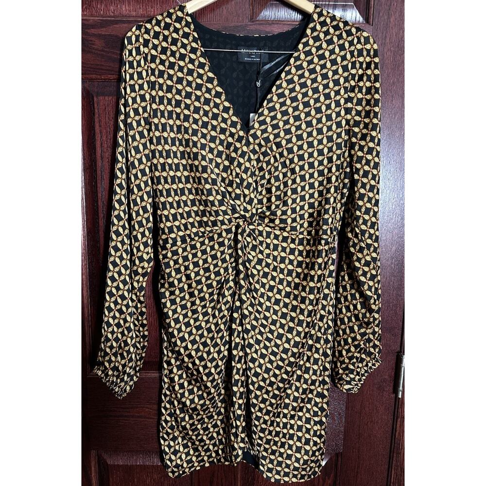 NWT MINKPINK Valentina Mini Dress Wrap Front Long Sleeve Floral Geometric Sz L